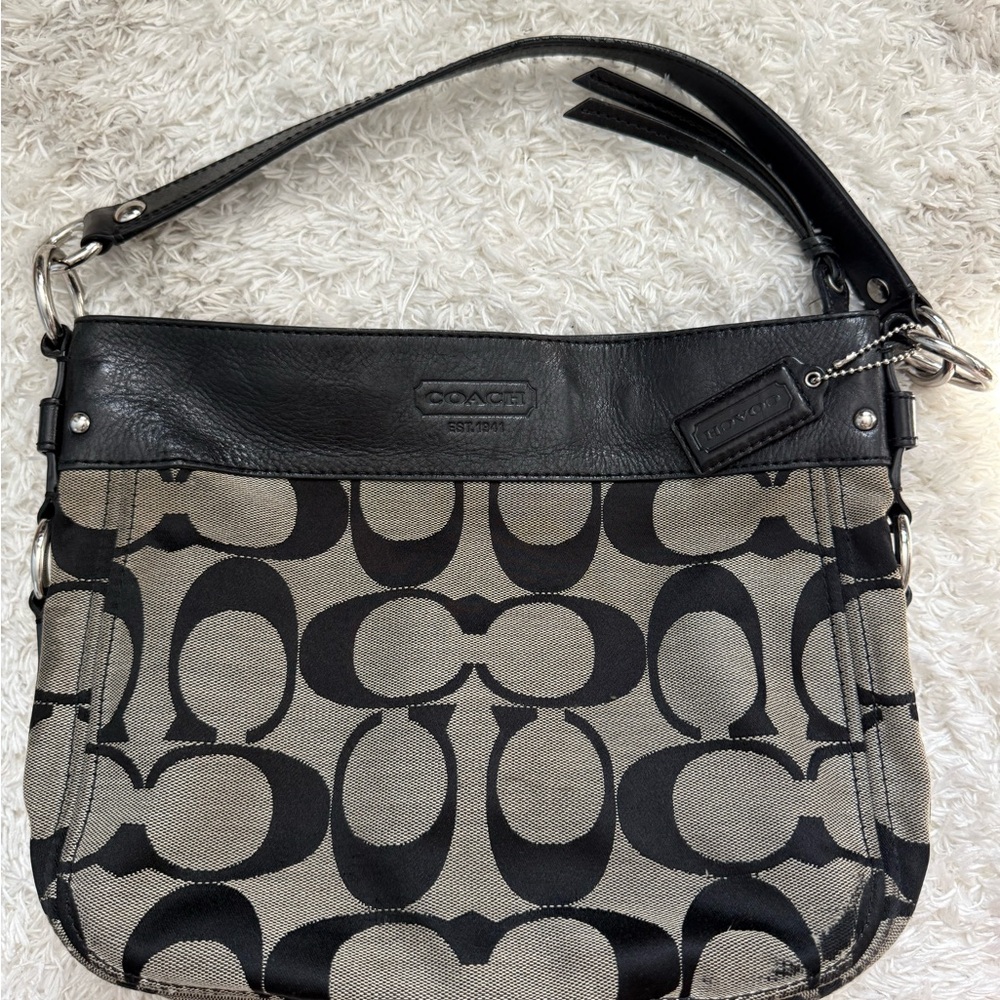 Coach Black and Gray Signature Shoulder Bag
